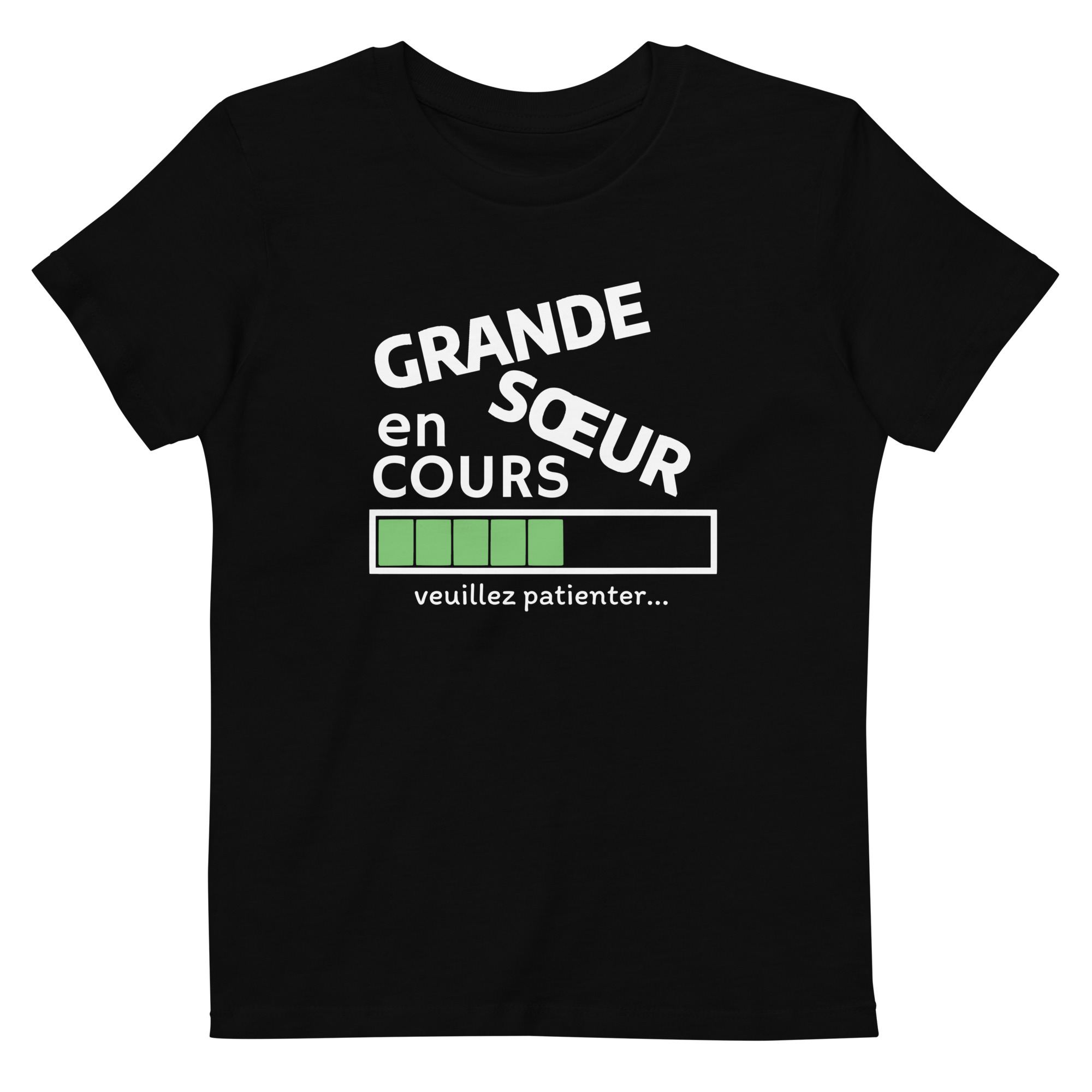 T-shirt en coton bio enfant grande sœur en cours veuillez patiente