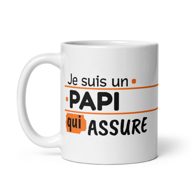 Mug Blanc Brillant Je suis un papi qui assure