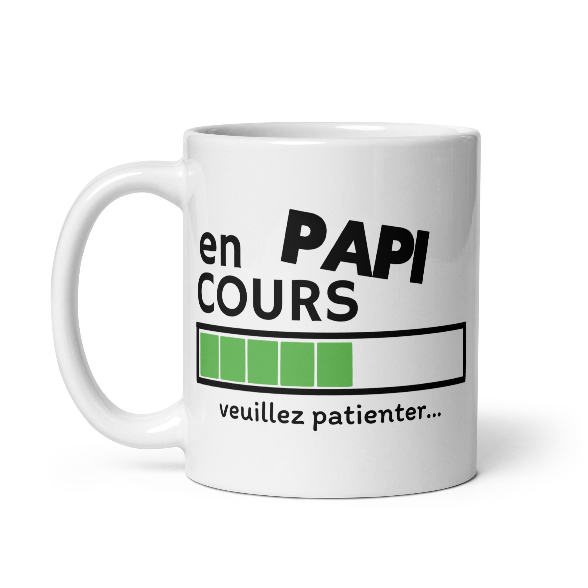 Mug Blanc Brillant papi en cours veuillez patienter…
