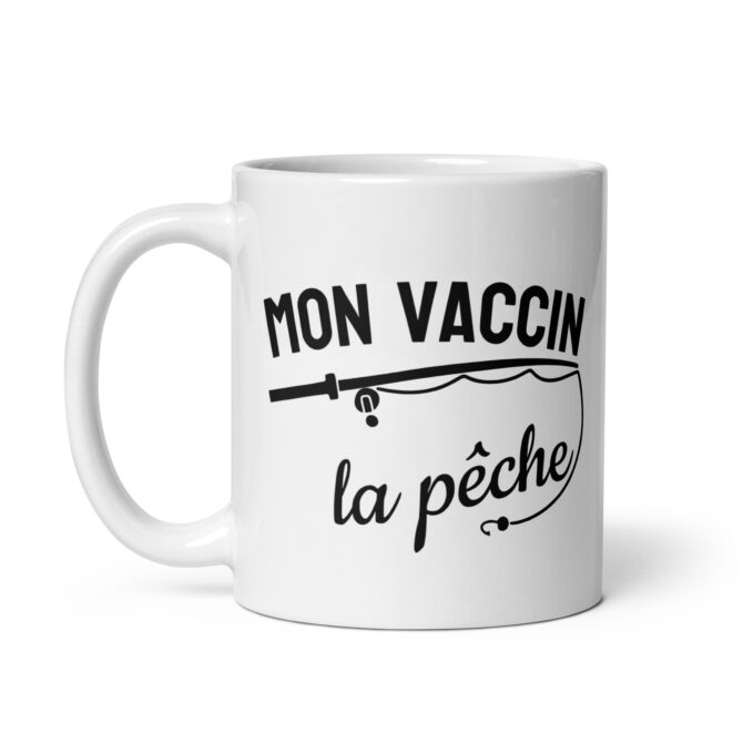 Mug Blanc Brillant Mon vaccin la pêche