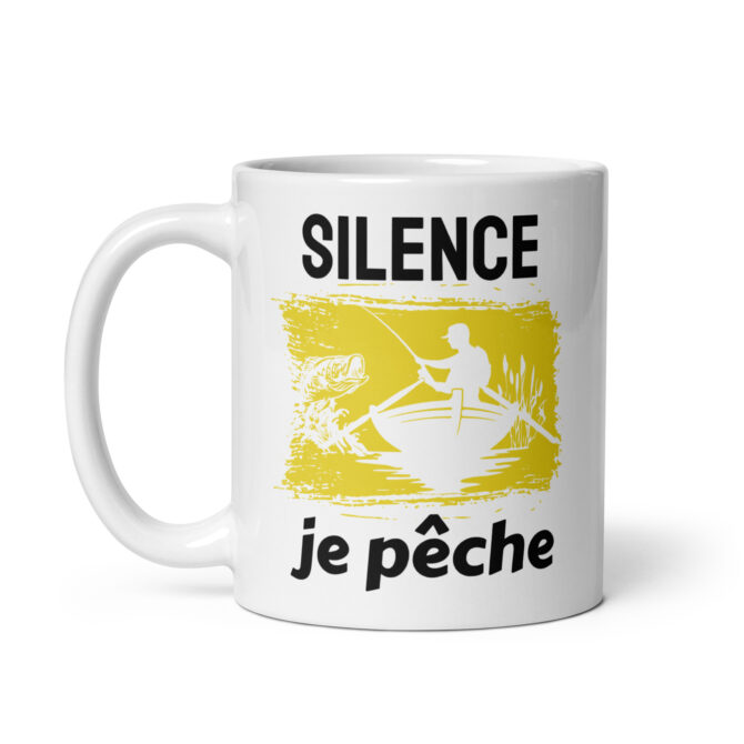 Mug Blanc Brillant Silence je pêche