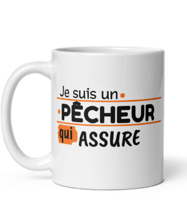 Mug Blanc Brillant Je suis un pêcheur qui assure