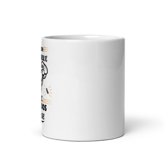 Mug Blanc Brillant Pas besoin de cheveux avec ses abdos de rêve