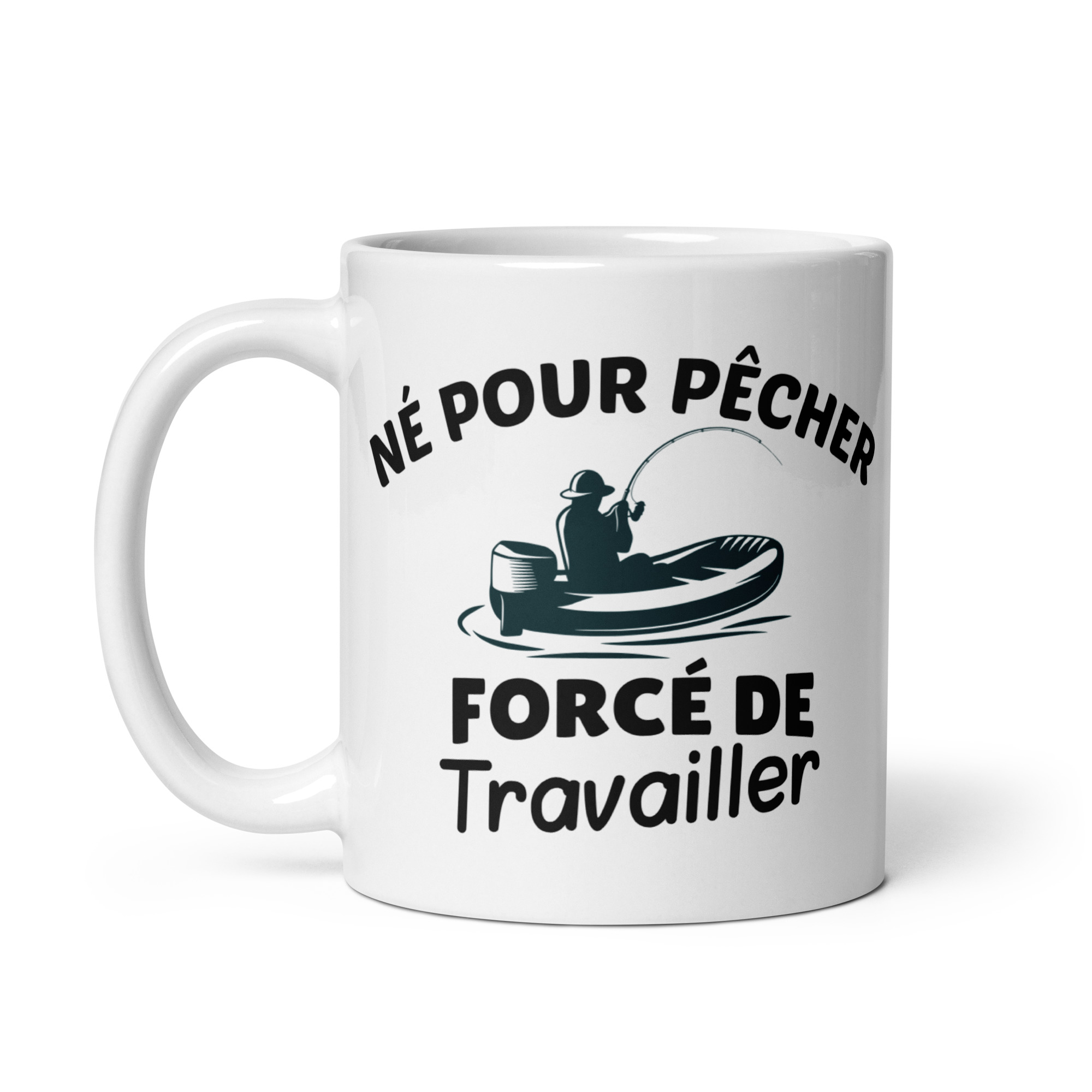 Mug Blanc Brillant Né pour pêcher