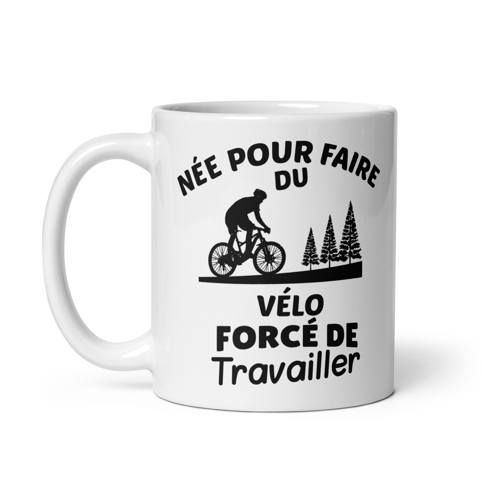 Mug Blanc Brillant Née pour faire du vélo