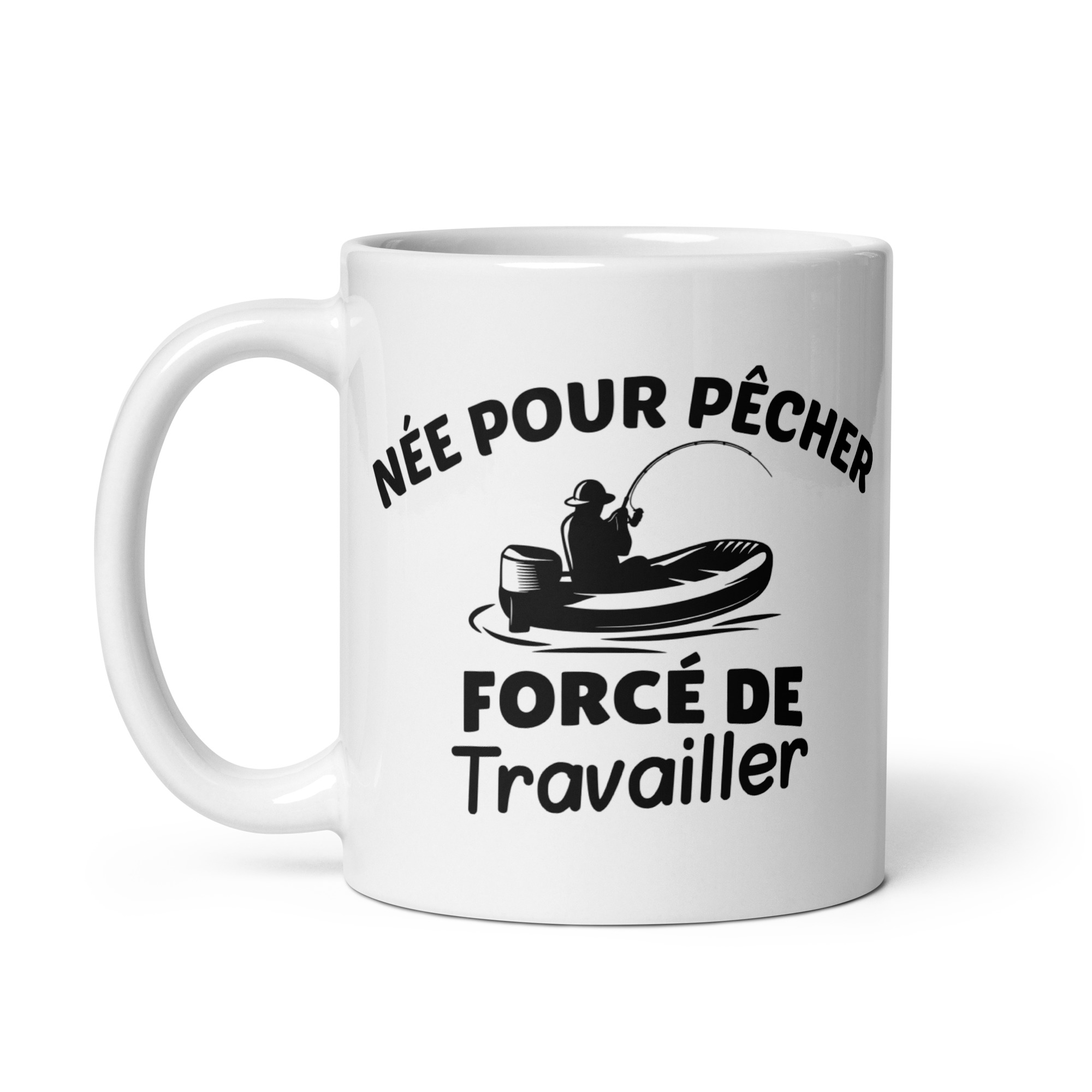 Mug Blanc Brillant Née pour pêcher